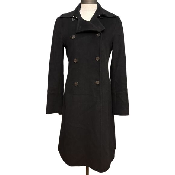 Theory Luxury Black Wool Angora Cashmere Double Breasted Coat S USA Early Y2K - Picture 1 of 11